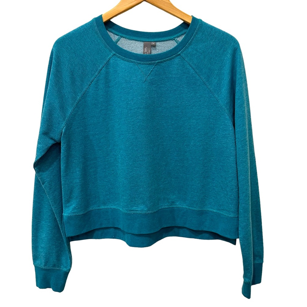 Sweaty Betty Women's XL Sweatshirt Teal Cropped Lightweight Crewneck Workout